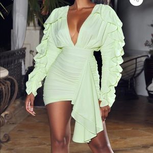 Miss circle mint green deep plunge dress